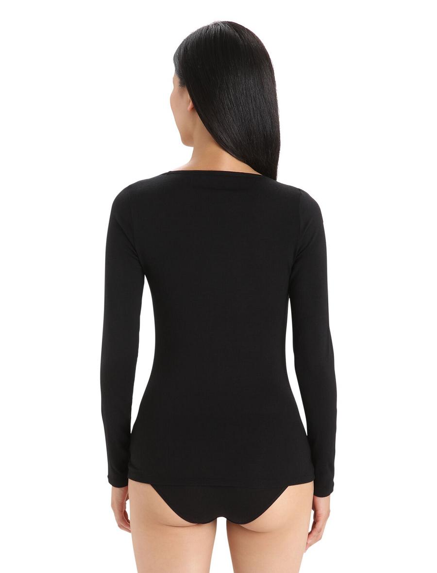 Bielizny Icebreaker Merino Siren Long Sleeve Sweetheart Top Damskie Czarne | PL 1256ILHS